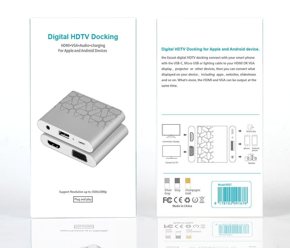 Onten OTN - 9167 USB to HDMI+VGA+3.5MM Jack Adapter Converter For Iphone / Android - Proflash