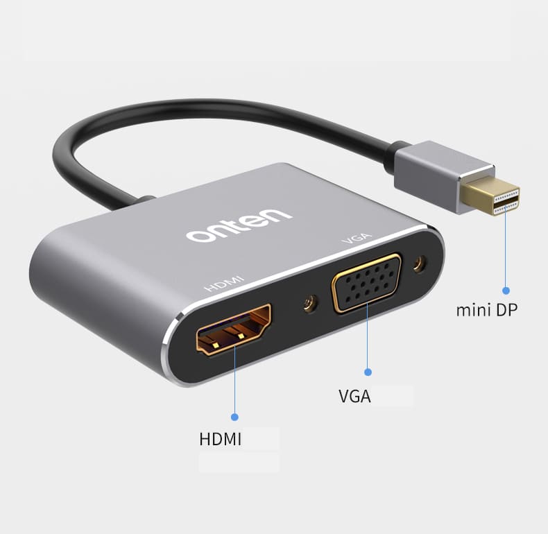 OT - 5131B Onten Hub Adapter Mini DP 1.2 To HDMI, VGA, DVI Adapter 4K 60Hz – Silver - Proflash