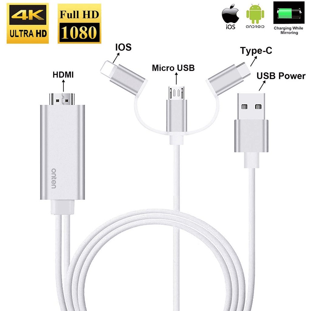 OT - 7537A Onten 3 in 1 HDMI Cable for USB - C, Lightning, Micro USB 1.8M – Multifunction Cable - Proflash