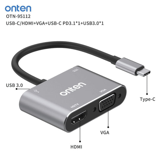 OT - 95112 Onten Hub Adapter Converter 5 in 1 Portable Type C to HDMI+VGA+USB3.0+PD - Proflash