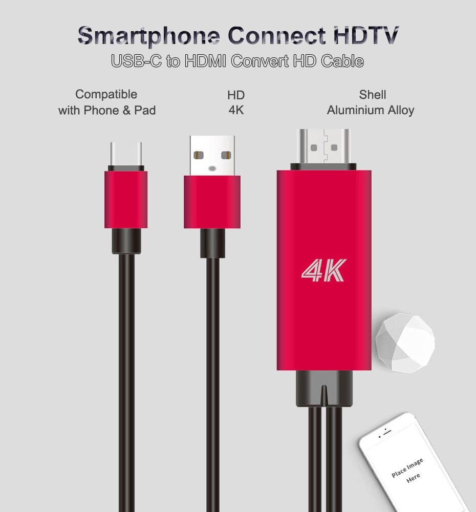 OT - 9572A Onten 4K USB - C to HDMI Cable Adapter Red 1.8M - Proflash