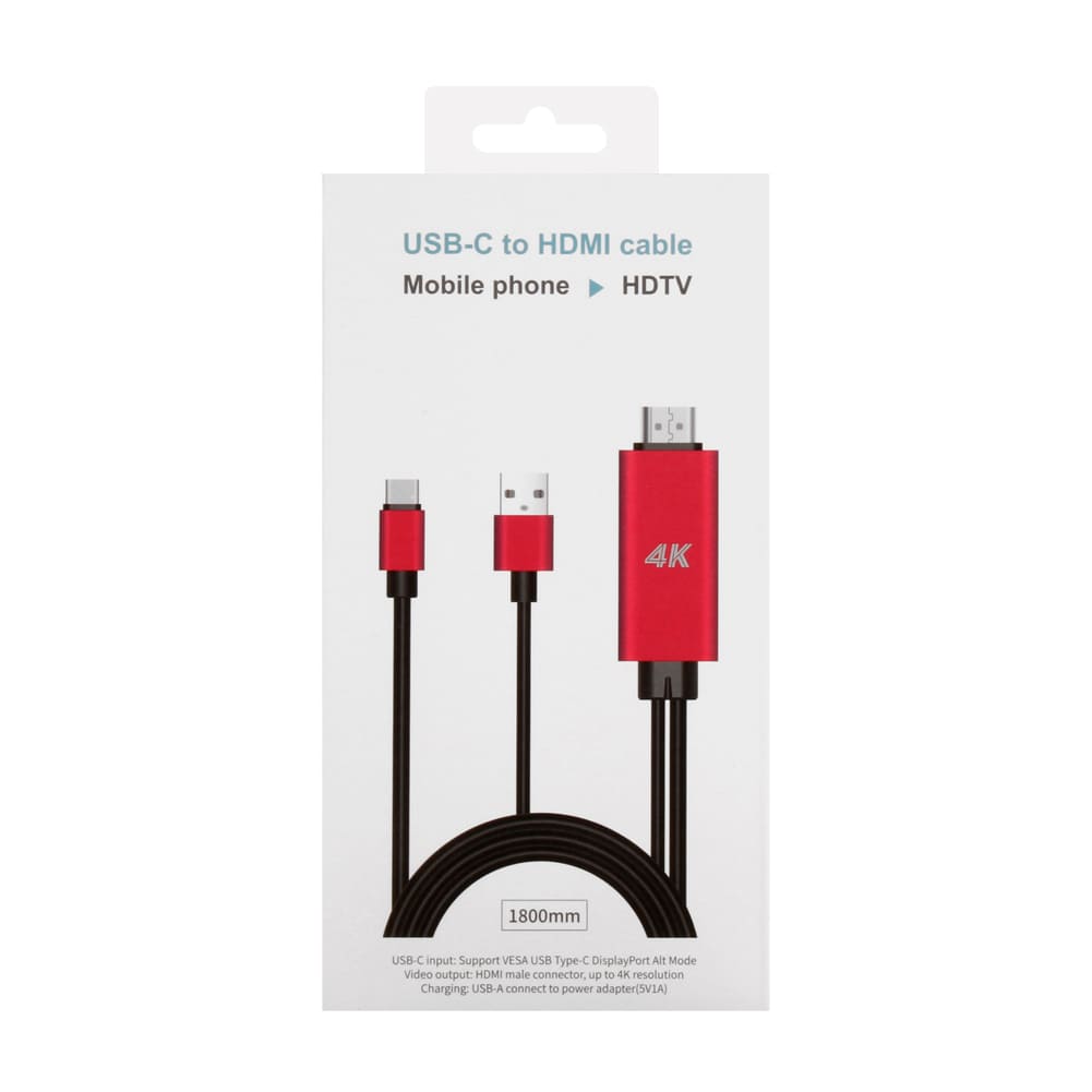 OT - 9572A Onten 4K USB - C to HDMI Cable Adapter Red 1.8M - Proflash