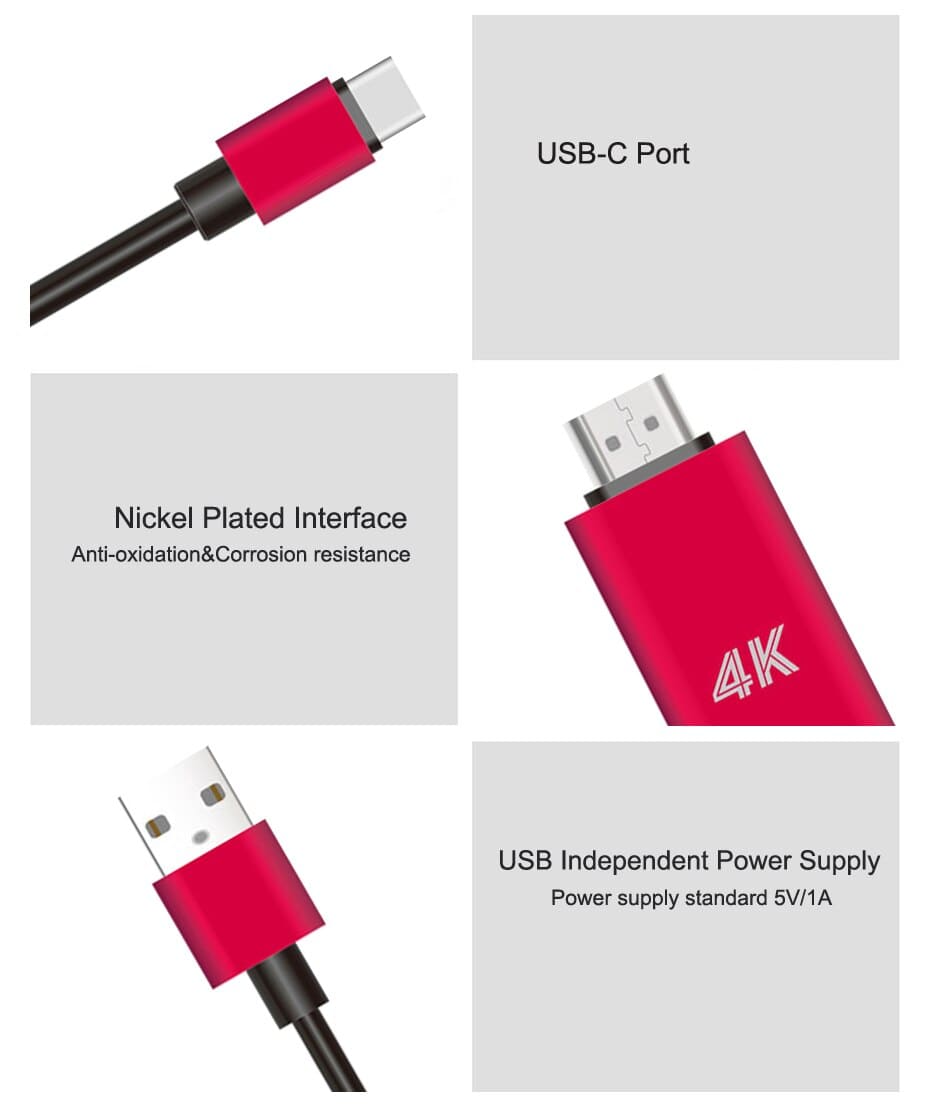 OT - 9572A Onten 4K USB - C to HDMI Cable Adapter Red 1.8M - Proflash