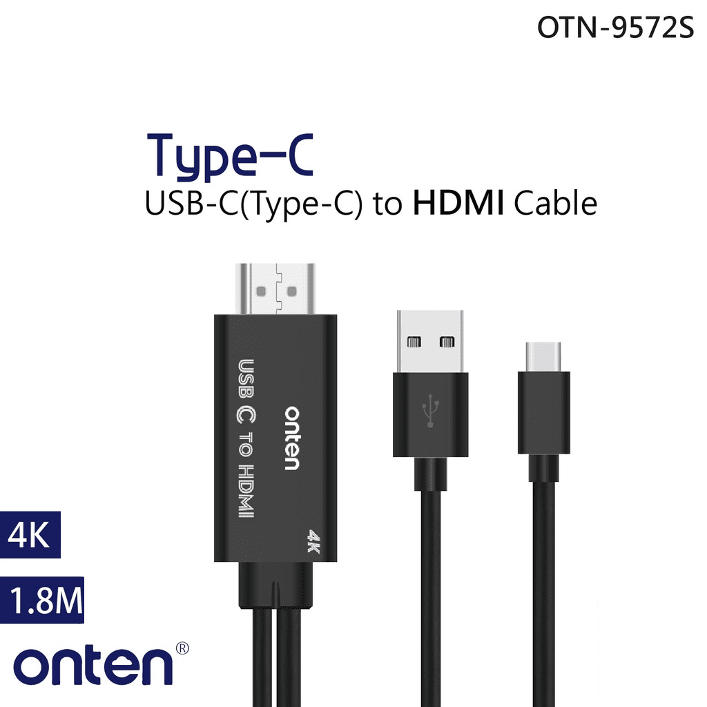 OT - 9572S Onten 4K USB - C to HDMI Cable Adapter Black 1.8M - Proflash