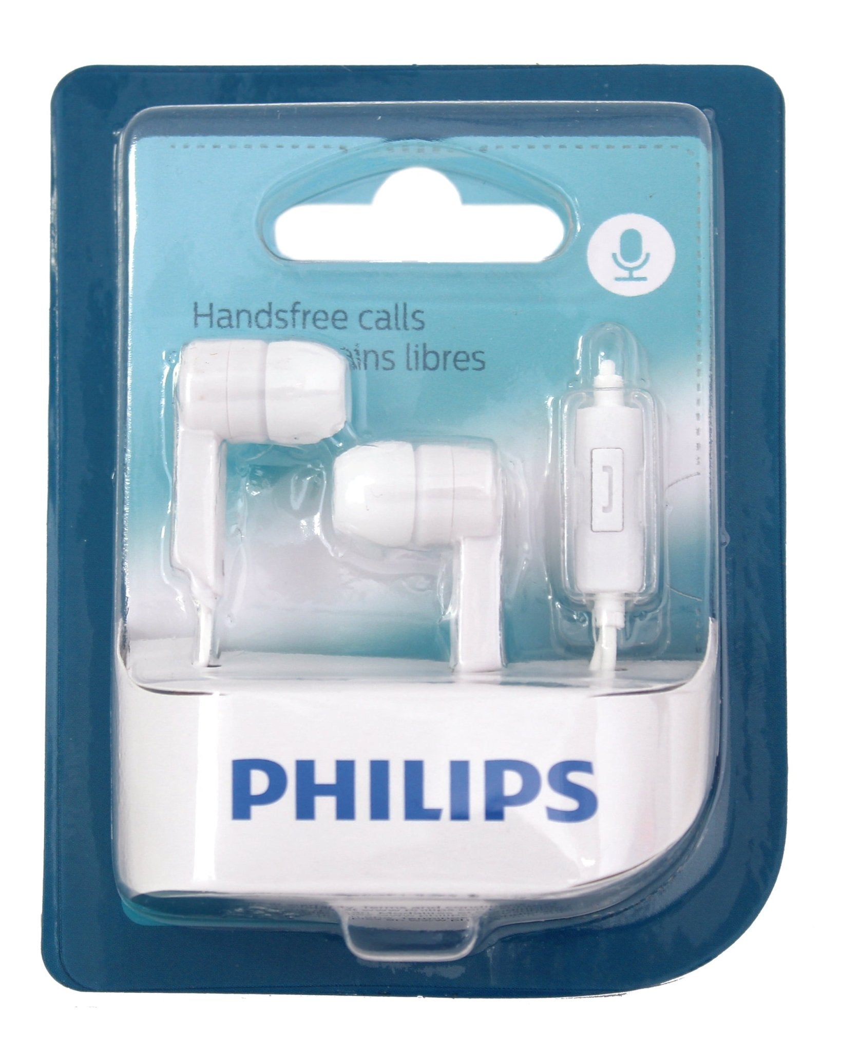 Philips 1405WH - 27 in - Ear Wired Headphones with Mic (White) 3 interchangeable rubber ear caps - Proflash