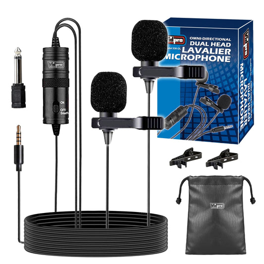 PXM - DL Vidpro Model XM - DL Dual - Head Powered Lavalier Clip - On (Lapel) Microphone for Interviews - Proflash