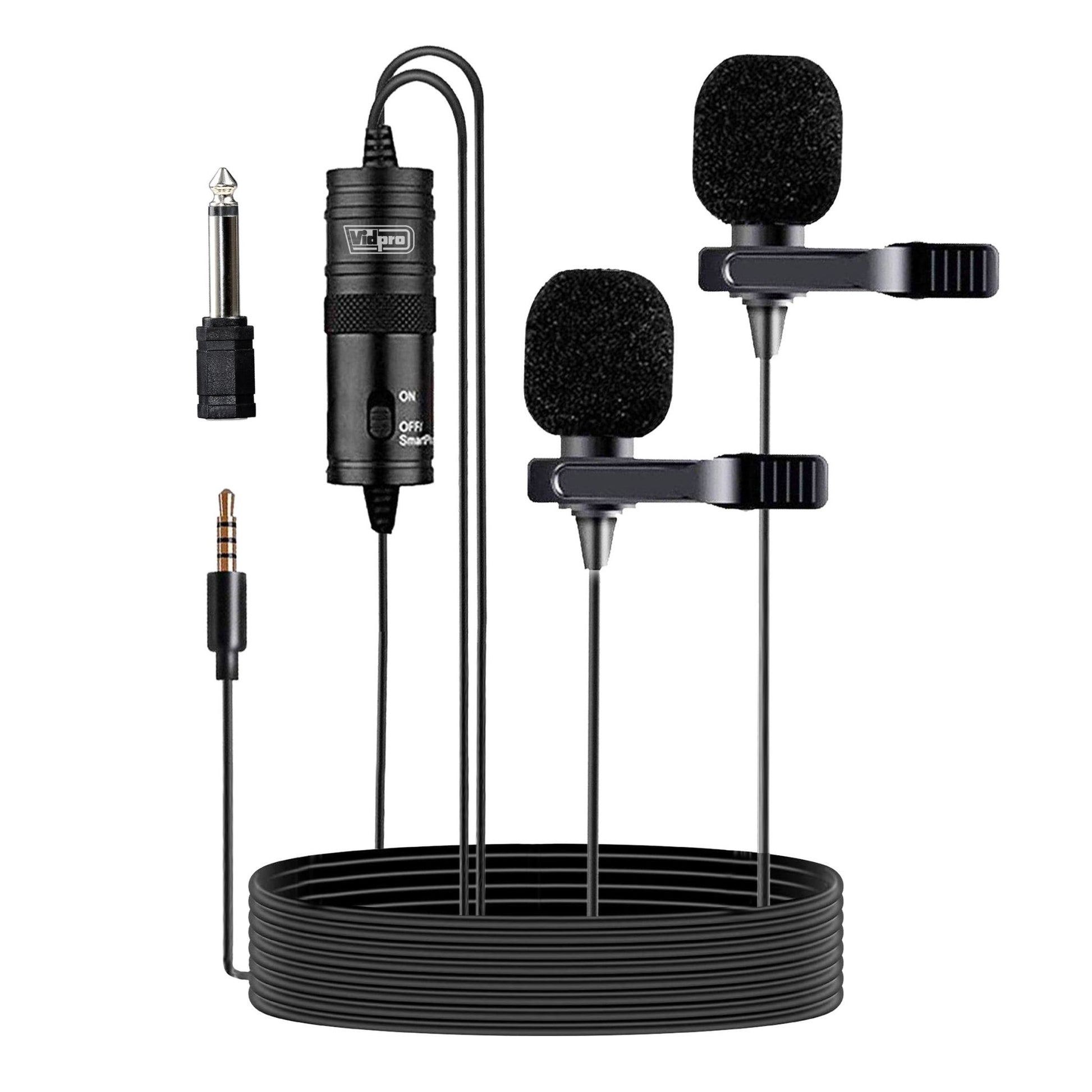 PXM - DL Vidpro Model XM - DL Dual - Head Powered Lavalier Clip - On (Lapel) Microphone for Interviews - Proflash