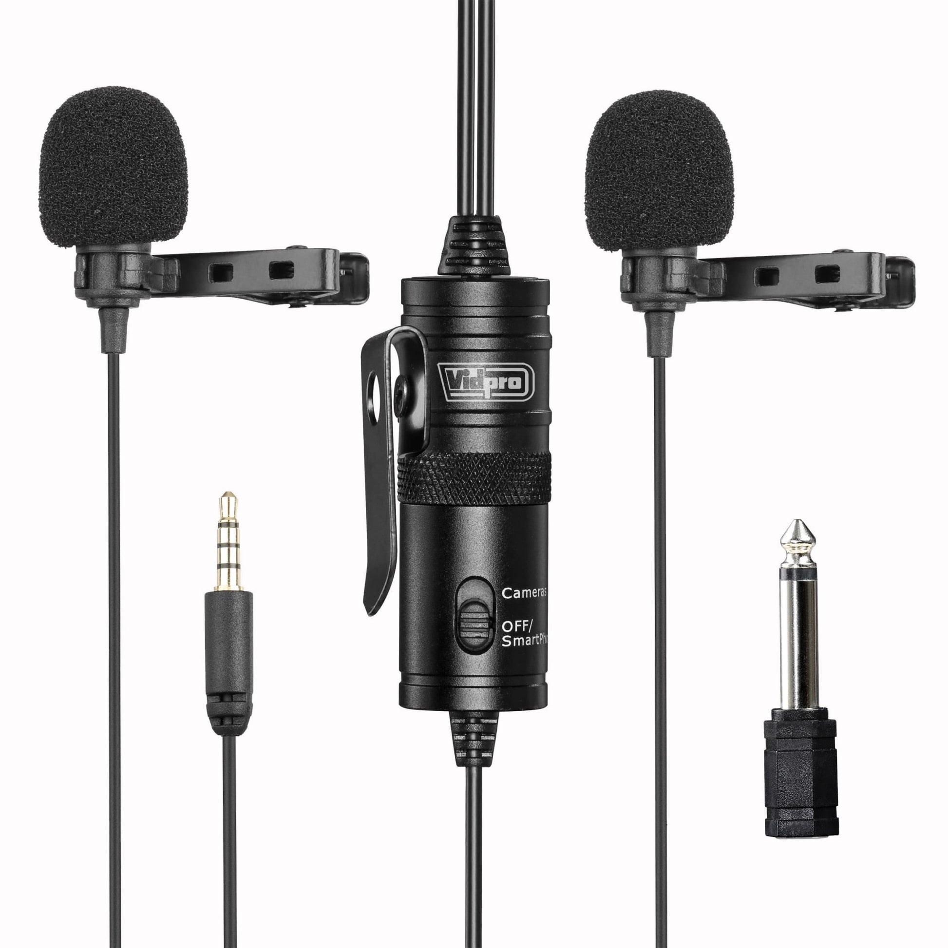 PXM - DL Vidpro Model XM - DL Dual - Head Powered Lavalier Clip - On (Lapel) Microphone for Interviews - Proflash