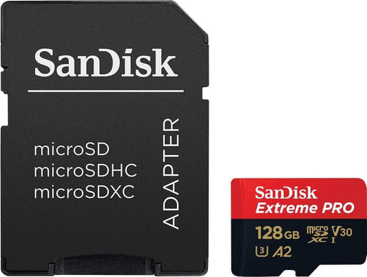 SanDisk Micro SD - XC 128GB Extreme Pro U3 V30 A2 4K R200 W90 1333X W - Adapter SDSQXCD - 128G - GN6MA - Proflash